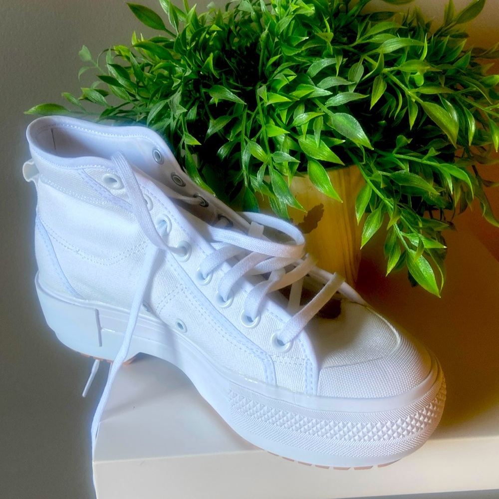 Original white adidas nizza trek shoes with gumdrop bottoms
